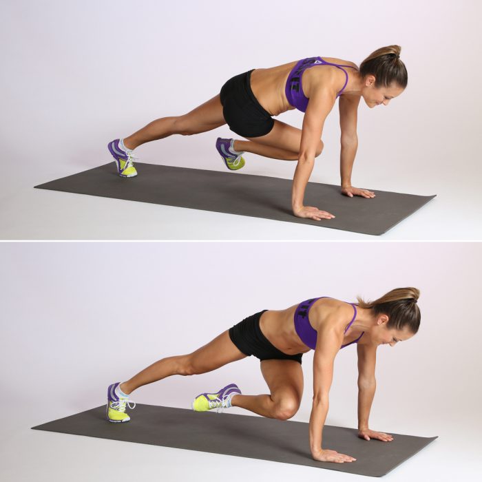 Chica realizando ejercicios para el abdomen Full Plank Passé Twist