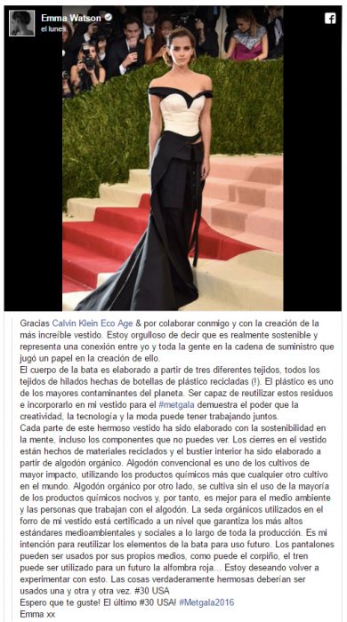 Publicación de Emma whatson en facebook 