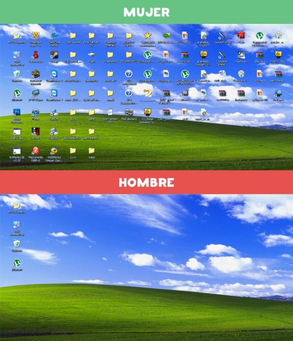 DIFERENCIAS HOMBRES MUJERES - El escritorio de la computadora de un hombre y de una mujer