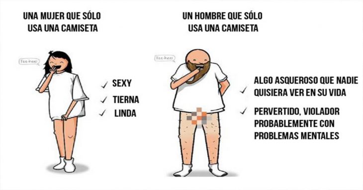 DIFERENCIAS HOMBRES MUJERES - Un hombre que sólo usa una camiseta y una mujer que usa sólo una camiseta