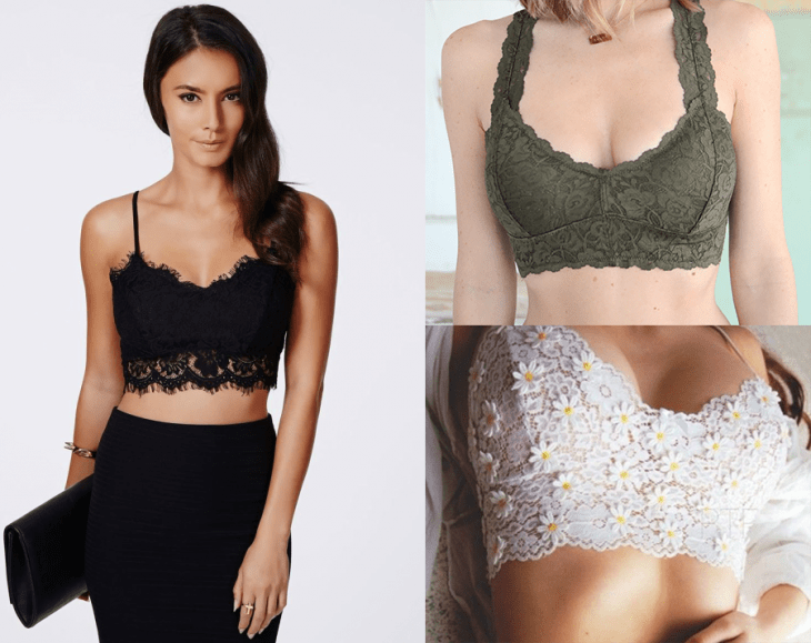 mujer con falda larga y bralette de encaje 