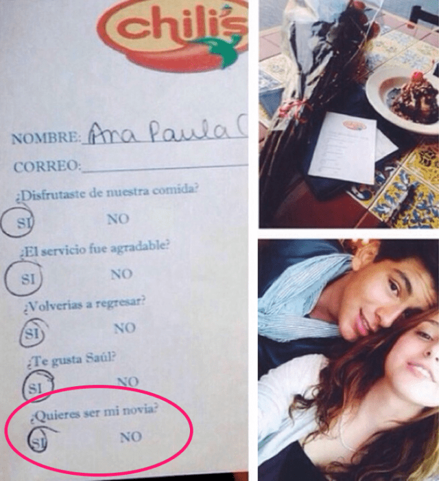 encuesta en restaurante pareja sorpresa de novios 