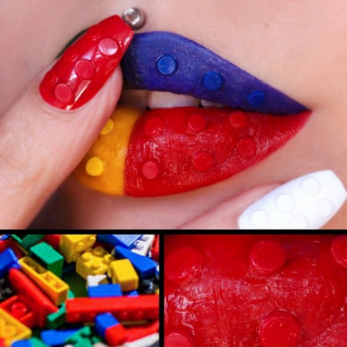 Labios grandes con pearcing pintura de cubos de lego 