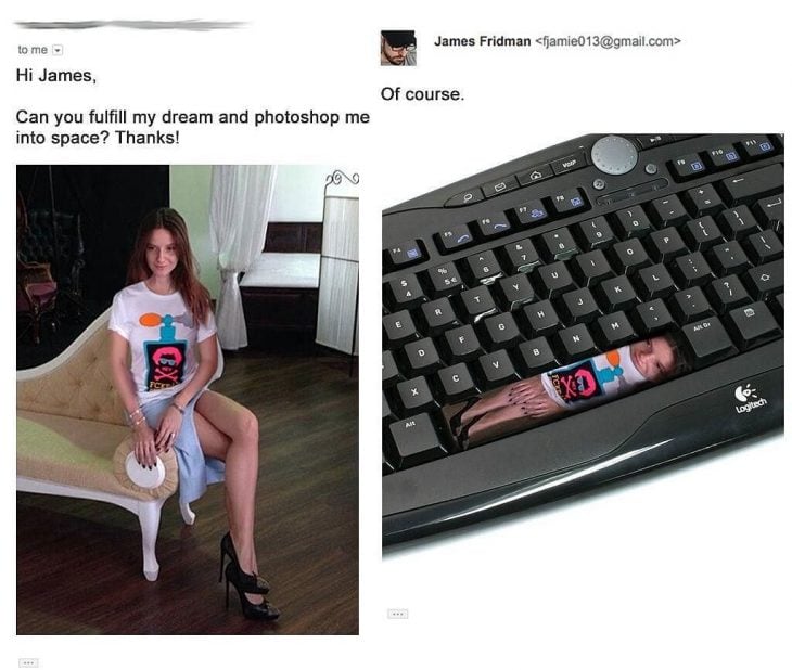 Broma con photoshop mujer en teclado 
