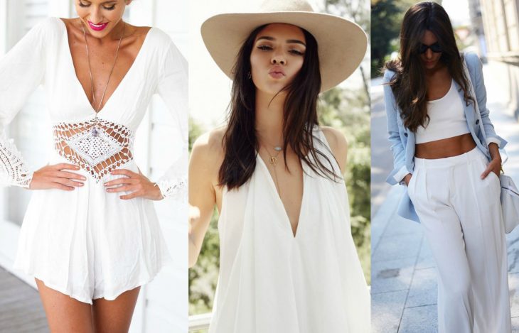 tres mujeres vestido blanco sombrero pantalon blanco 