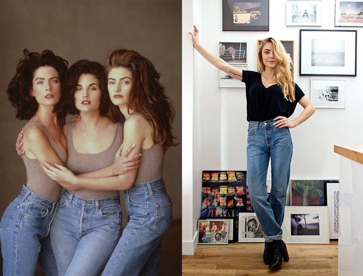 antes y después de la moda de los 90's mom jeans 