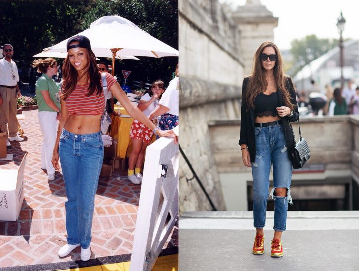 antes y después de la moda de los 90's crop tops 