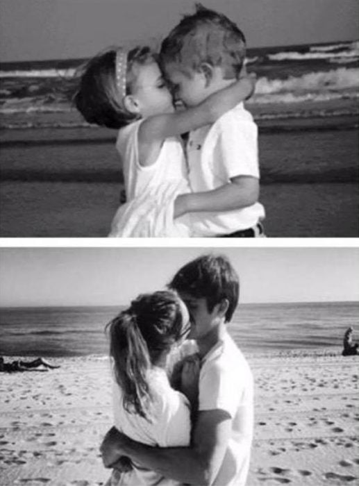 foto antes y después pareja joven besándose