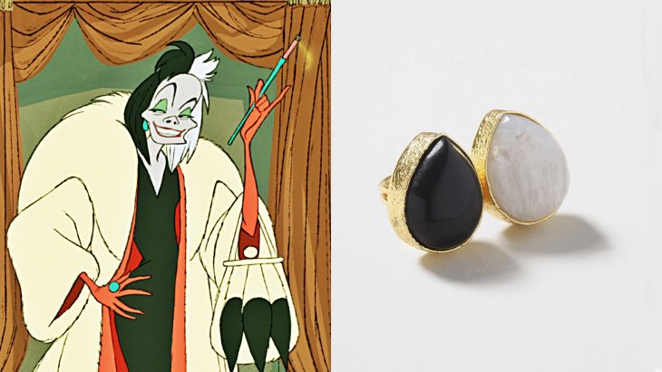 Anillo basado en la villana Cruella de vil de la película 101 dálmatas 