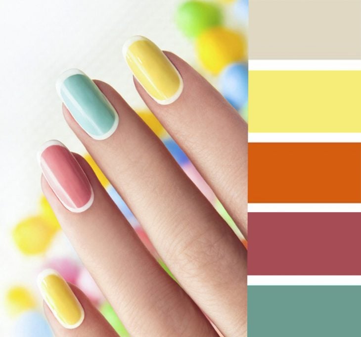 Combinaciones de uñas en color amarillo, verde y naranja 
