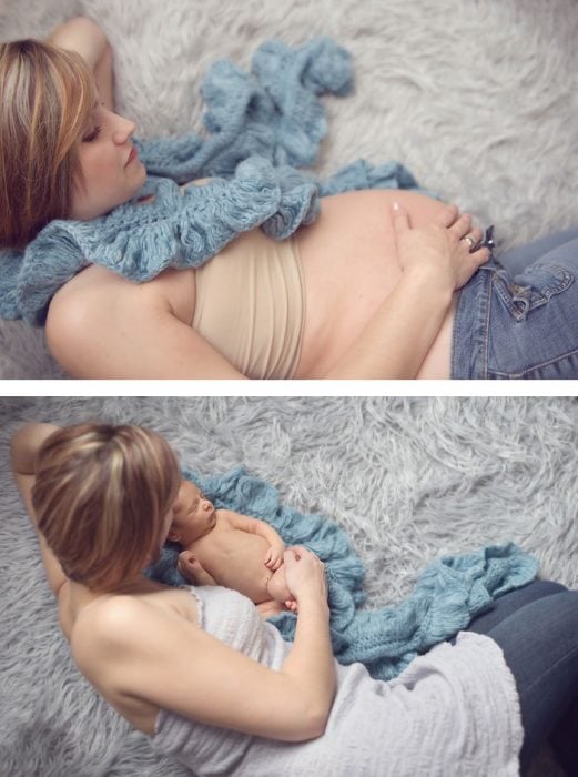 Bebé en la panza de mamá y después de nacer 