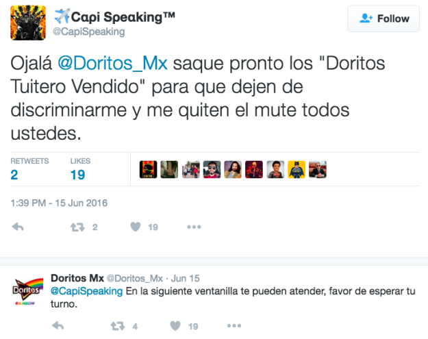 Doritos contesta comentarios en Twitter 