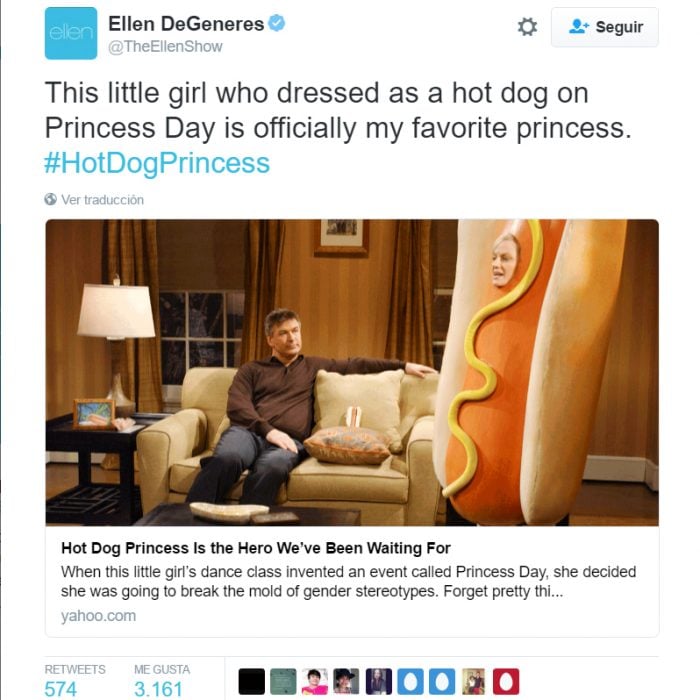 Twitter de Ellen DeGeneres sobre la princesa Hot Dog