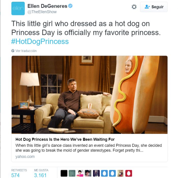 Twitter de Ellen DeGeneres sobre la princesa Hot Dog