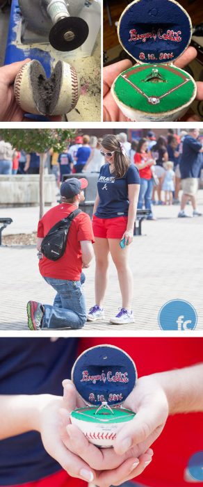 Propuesta de matrimonio en pelota de béisbol 