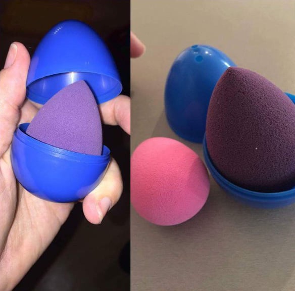 Esponjas de maquillaje dentro de un huevo de pascua de plástico 