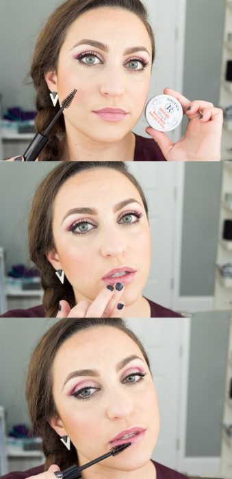 Tutorial de chica aplicando bálsamo para labios con un aplicador de rímel 