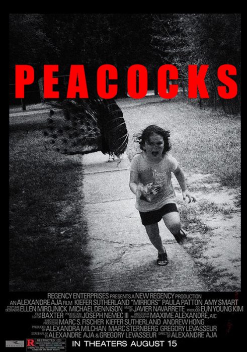 cartel de película de terro con niña corriendo