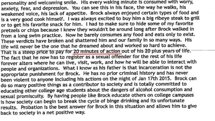 Carta de padre de un violador "20 minutos de acción" subrayado con rojo 