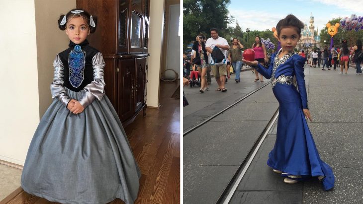 Niña luciendo vestidos de Disney hechos por su papá nefi garcía 