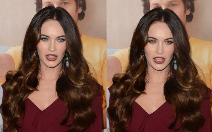 Megan fox con los ojos en color azul y luego en color rojo 