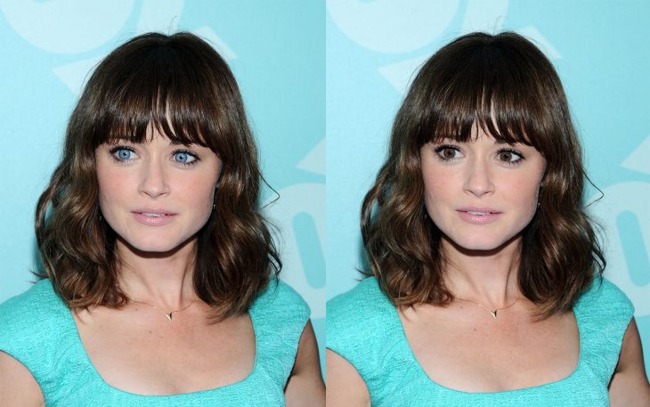 Alexis Bledel con los ojos de color acul y luefo los ojos de color café 