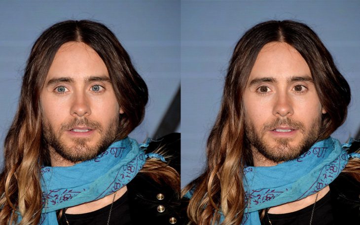 Jared leto con los ojos de color azul y después en color verde 