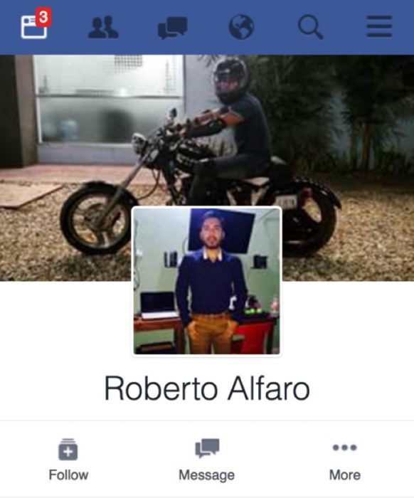 perfil de facebook de hombre de pie Roberto Alfaro 