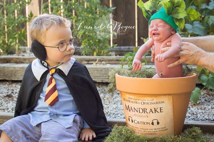 niños disfrazados de Harry Potter y Mandrágora