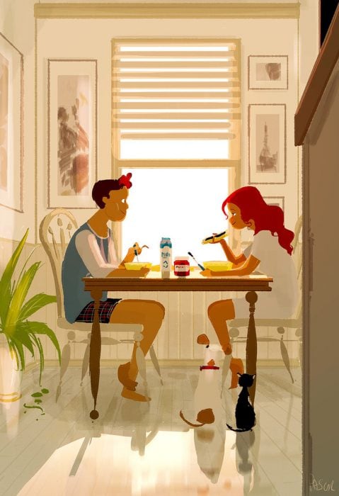 Ilustración pareja desayunando 