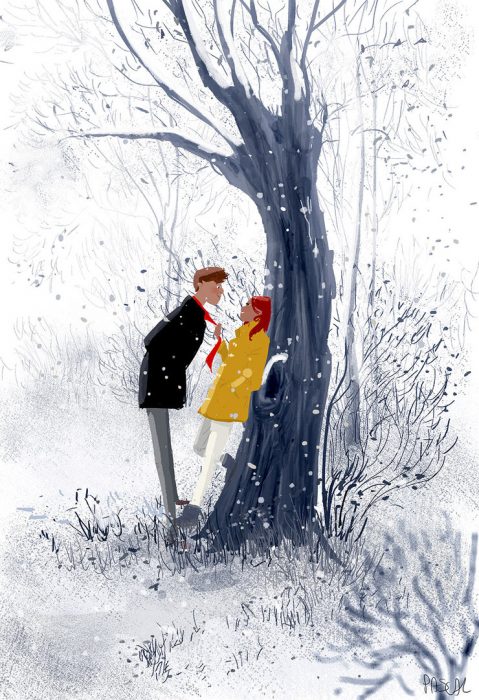 Ilustración pareja en la nieve 