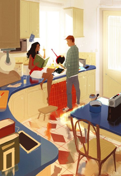 Ilustración de pareja cocinando 