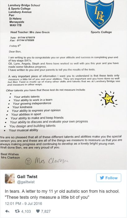 carta de maestra a niño autista 