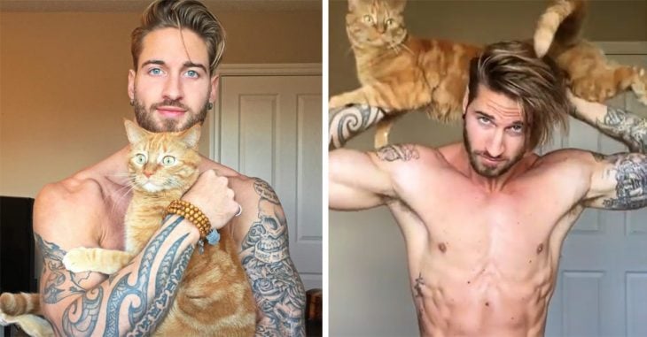 Este sexy y guapo chico ejercitándose con su gato es la razón por la que las chicas amamos Instagram