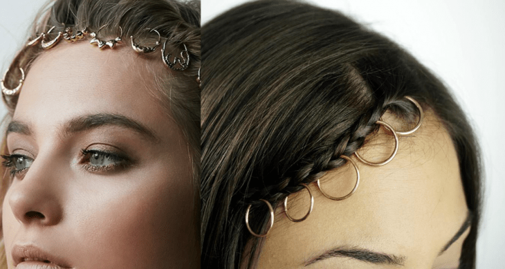 mujer con anillos, trenzas y anillos 