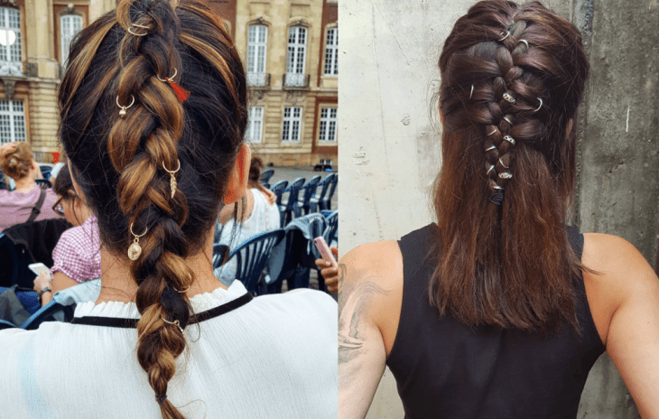 dos trenzas traseras con anillos 