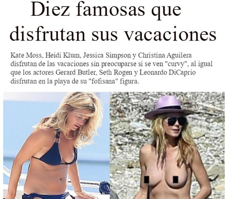 noticia de revista en linea con una mujer rubia en traje de baño y mujer rubia topless 