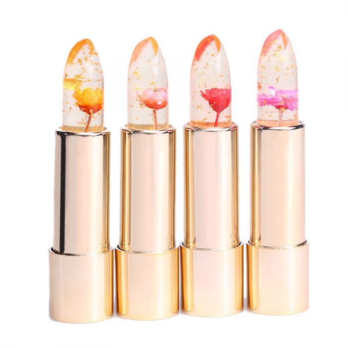 labial transparente con flor adentro