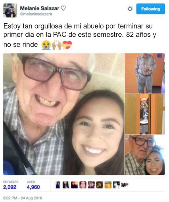 publicacion de twitter de chica con abuelo