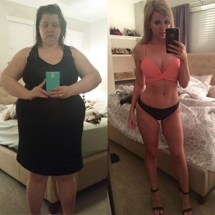 Christine Carter quien pesaba 125 kilos antes y después de perder peso 