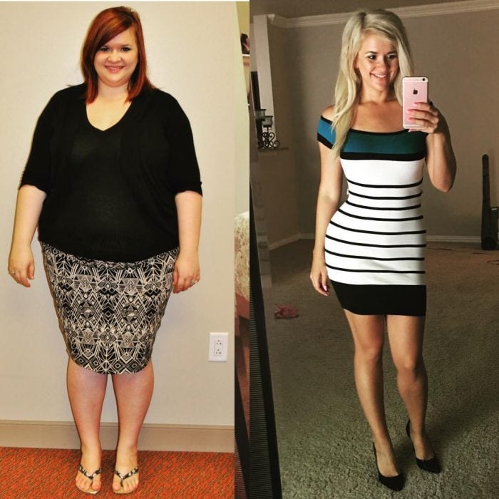 Christine Carter quien pesaba 125 kilos antes y después de perder peso 
