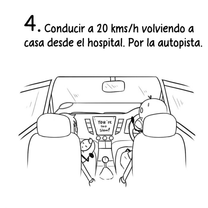 Comic de cosas que sólo los nuevos padres entienden. Viajar en coche