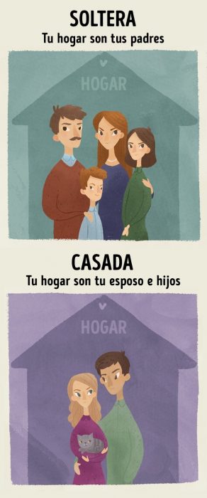 Ilustraciones que demuestran la diferencia entre estar casada y ser soltera 