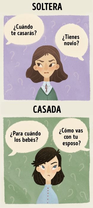 Ilustraciones que demuestran la diferencia entre estar casada y ser soltera 