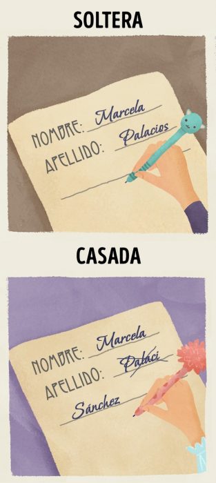 Ilustraciones que demuestran la diferencia entre estar casada y ser soltera 