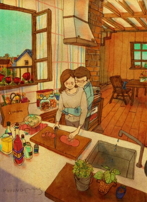 Ilustración de pareja cocinando juntos 