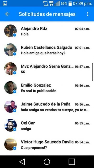 captura de pantalla con mensajes de inbox 