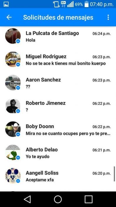 captura de pantalla con mensajes de inbox 