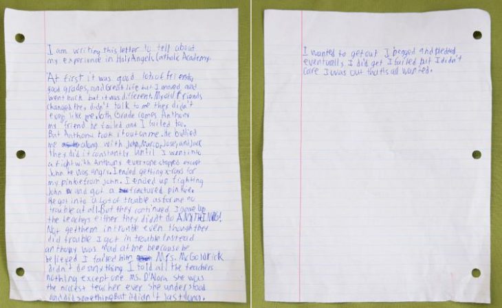 Carta de suicidio de un niño de 13 años que era acosado en la escuela 