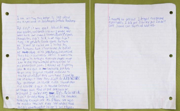 Carta de suicidio de un niño de 13 años que era acosado en la escuela 
